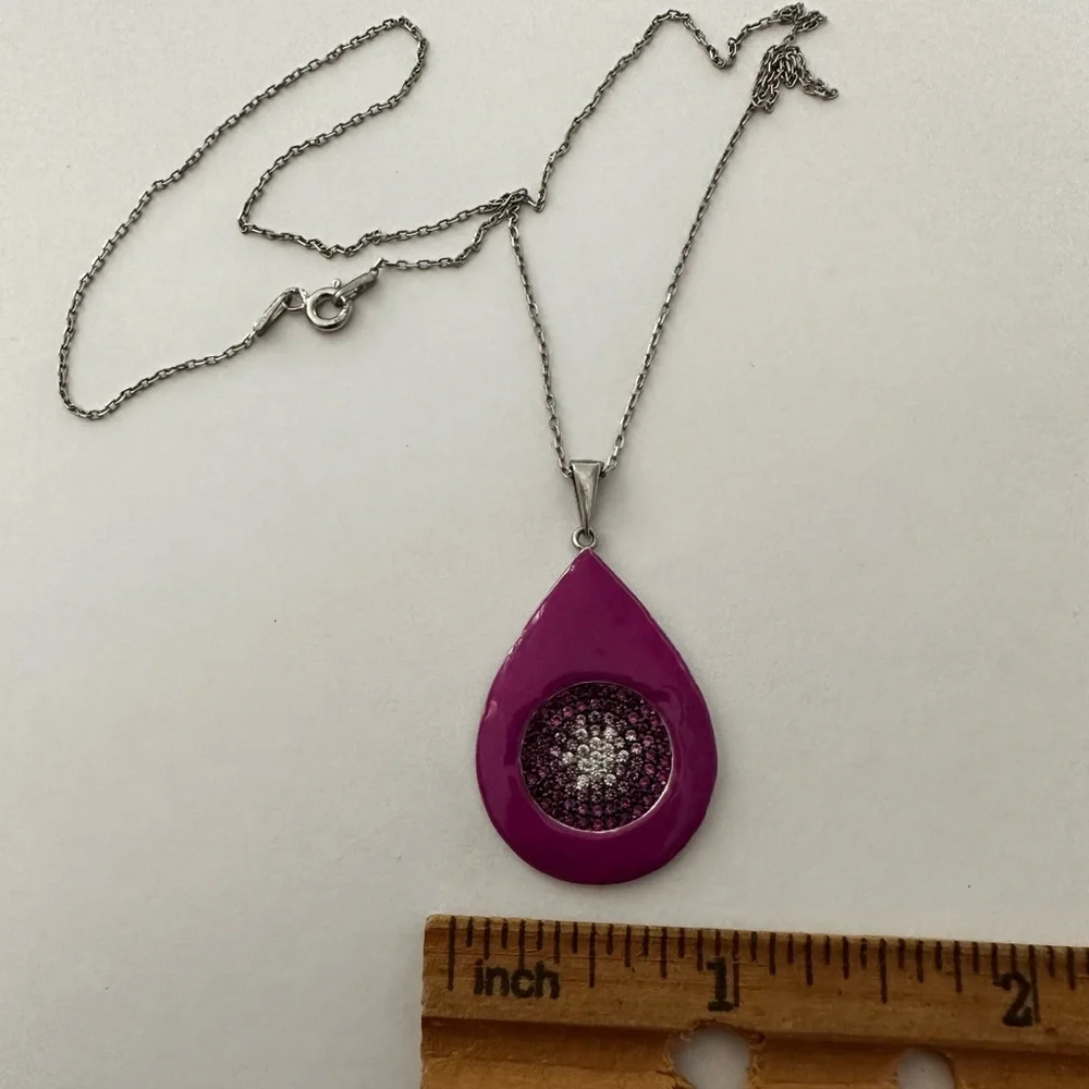 🧿925 Silver purple enamel cz stones handmade necklace